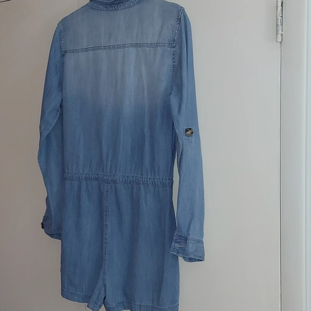Francesca's Harper Heritage Soft Denim Jumper One Piece Button Shorts outfit M